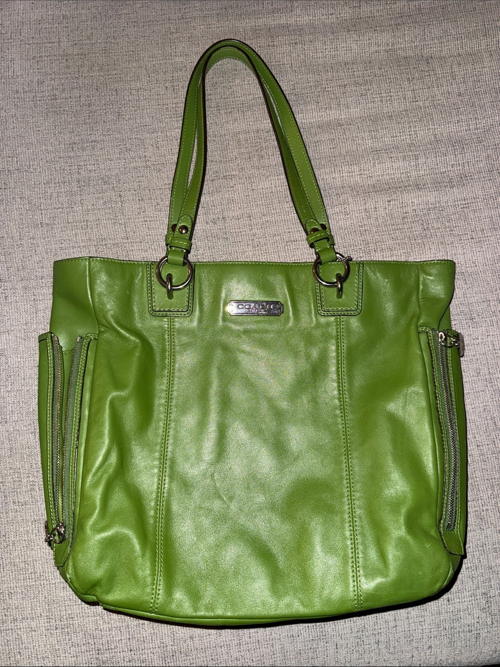 Coach Green Leather Tote with Dual Top Handles